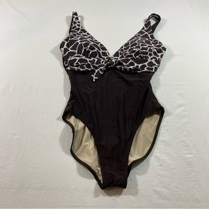 One piece V-neck Swimsuit fully Lined Island Pearl brown Animal print size 10 M
